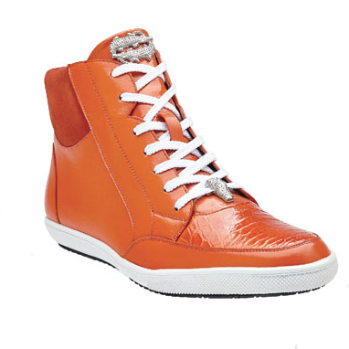 Belvedere Franco Crocodile &amp; Soft Calfskin High Top Sneakers Orange Image