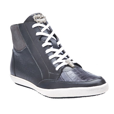 Belvedere Franco Crocodile &amp; Soft Calfskin High Top Sneakers Spring Gray Image