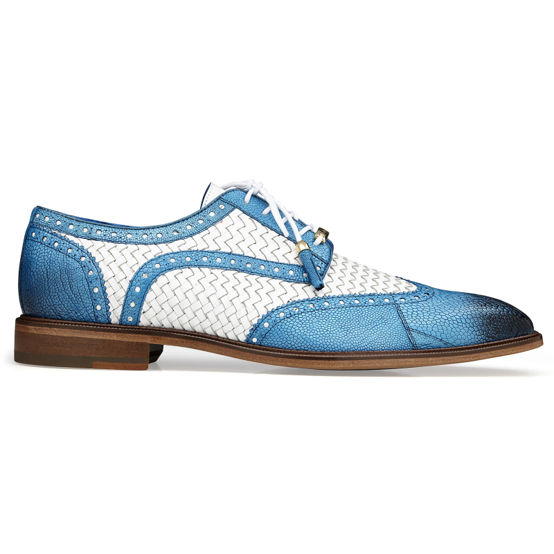Belvedere Gerry Ostrich & Woven Shoes Antique Blue Safari / White Image