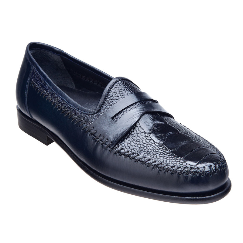 Belvedere Giotto Ostrich Leg & Calfskin Penny Loafers Navy Image