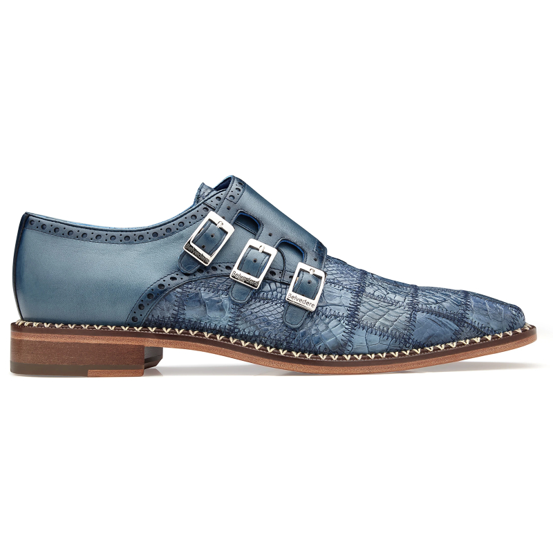 Belvedere Hurricane Caiman Monk Strap Shoes Blue Jean Image
