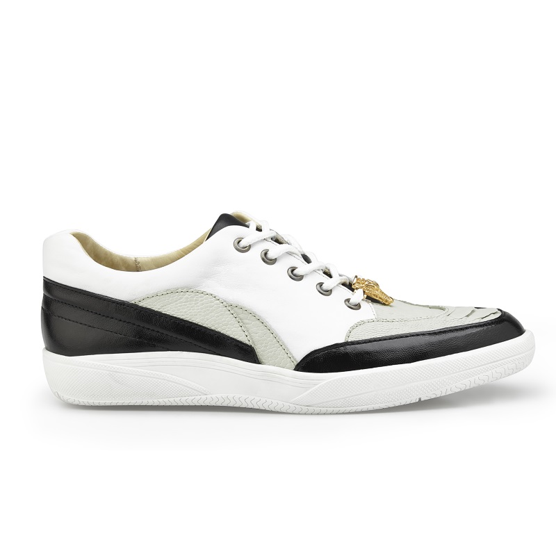 Belvedere Irvin Ostrich & Calfskin Sneakers Black / Pearl / White Image