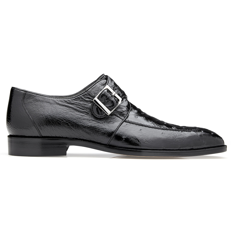 Belvedere Josh Ostrich Monk Strap Shoes Black Image