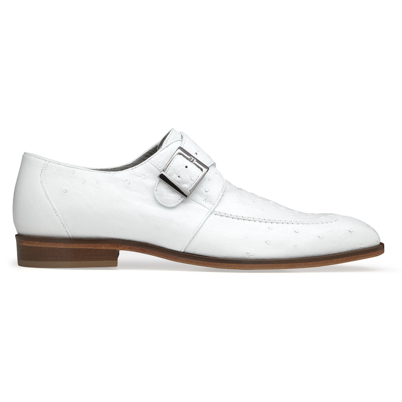 Belvedere Josh Ostrich Monk Strap Shoes White Image