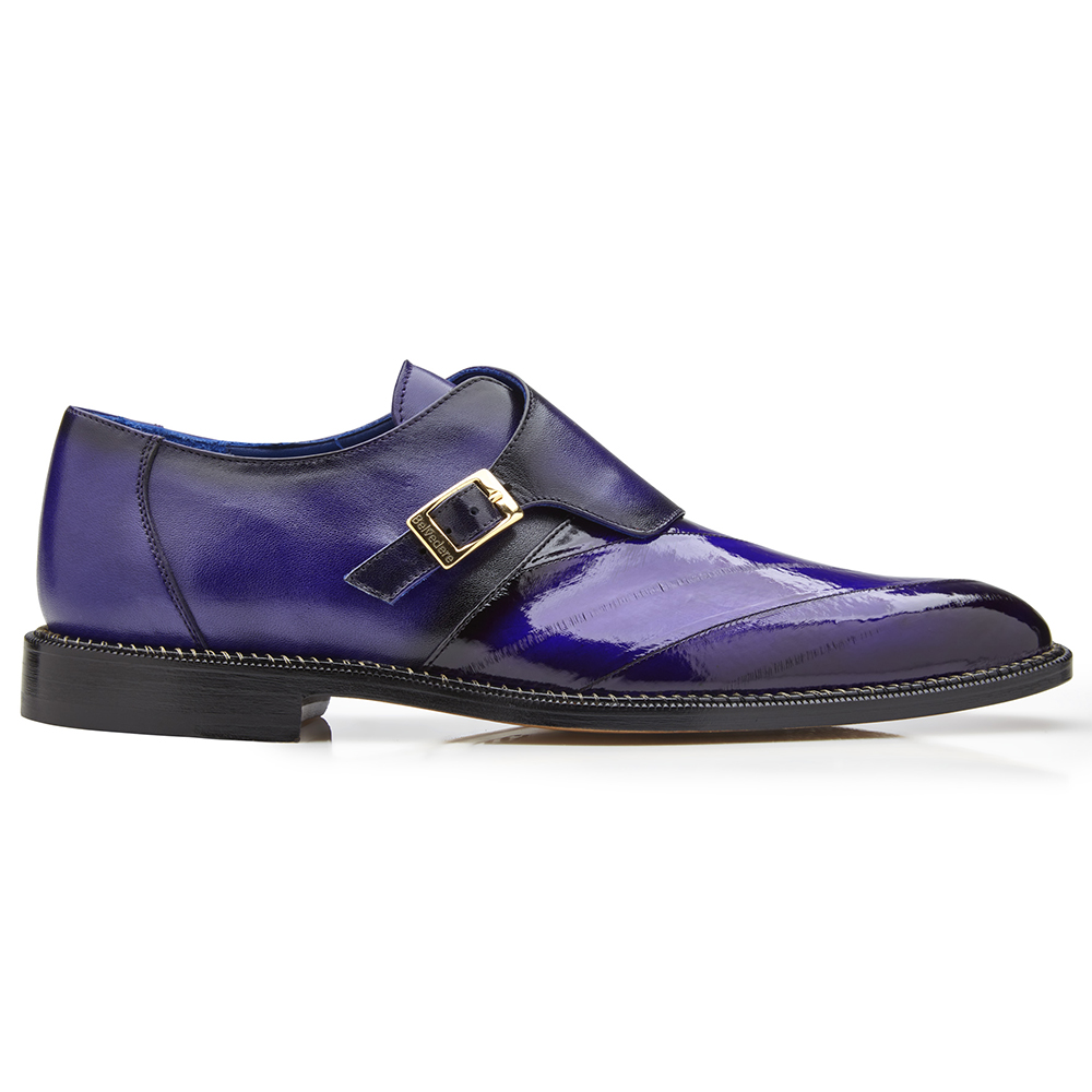 Belvedere King Eel Monk Strap Shoes Antique Purple Image