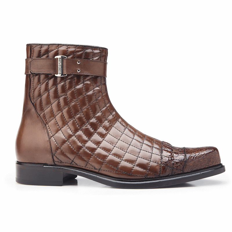 Belvedere Libero Quilted Leather & Alligator Cap Toe Boots Antique Maple Image