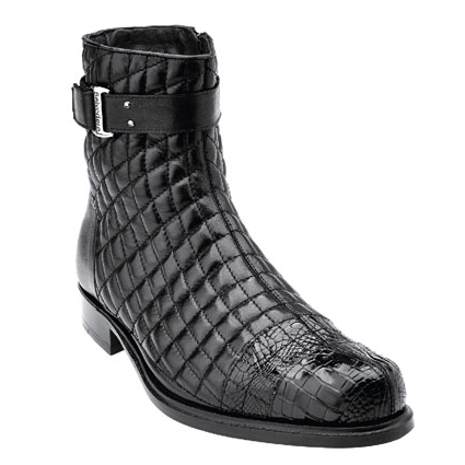 Belvedere Libero Quilted Leather & Alligator Cap Toe Boots Black Image