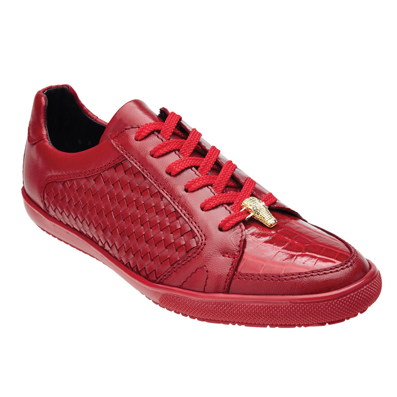Belvedere Losano Crocodile & Woven Calfskin Sneakers Red Image