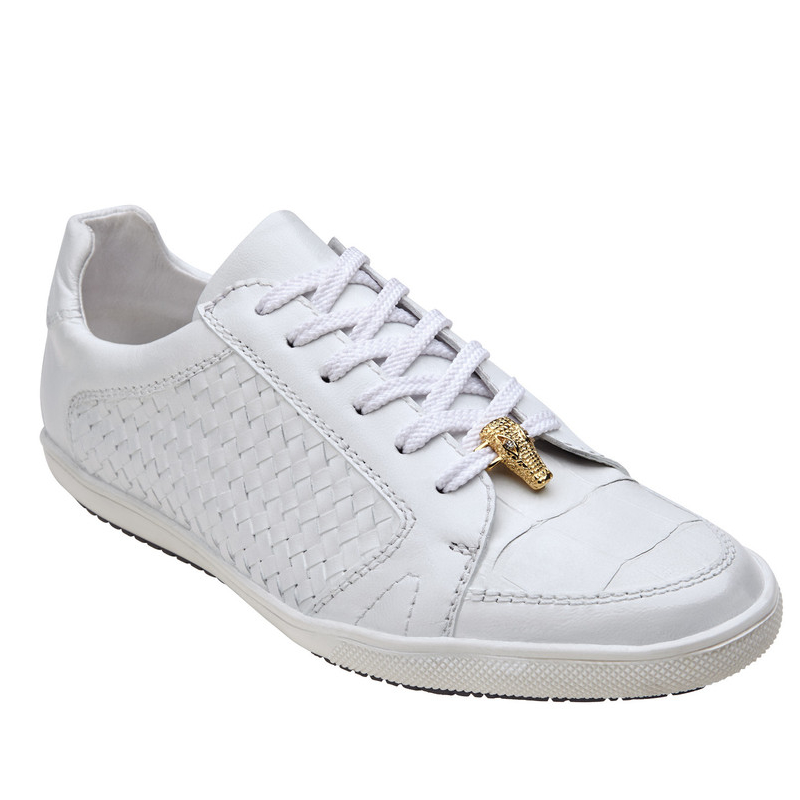 Belvedere Losano Crocodile & Woven Calfskin Sneakers White Image
