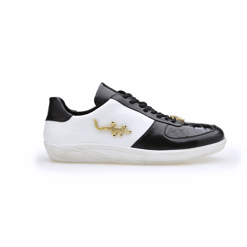 Belvedere Mario Crocodile & Calfskin Sneakers Black / White Image