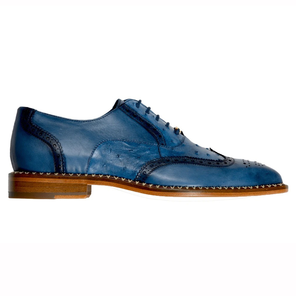 Belvedere Napoli Ostrich Quill / Calfskin Shoes Antique Blue Jean Image