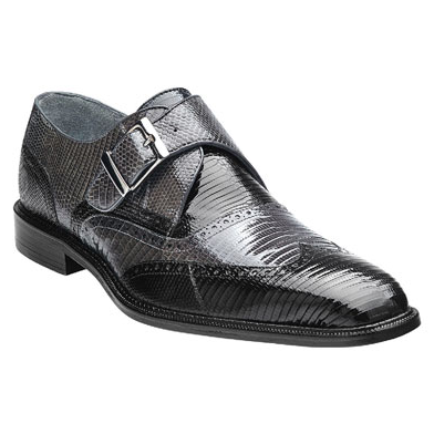 Belvedere Pasta Lizard Wingtip Monk Strap Shoes Black / Gray Image