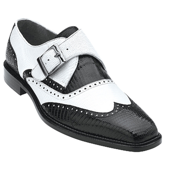 Belvedere Pasta Lizard Wingtip Monk Strap Shoes Black / White Image