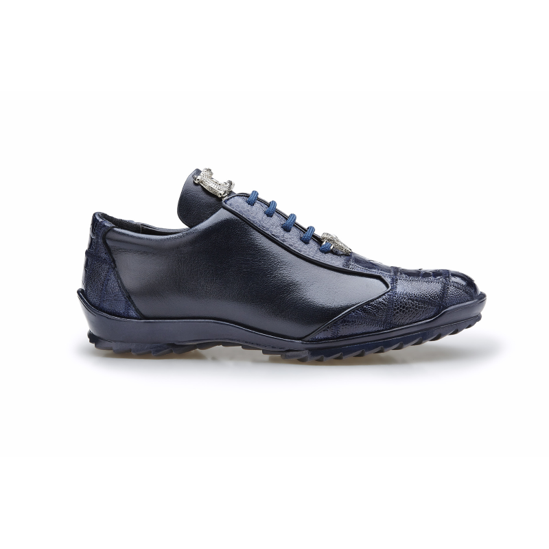 Belvedere Paulo Ostrich & Calfskin Sneakers Night Blue Image