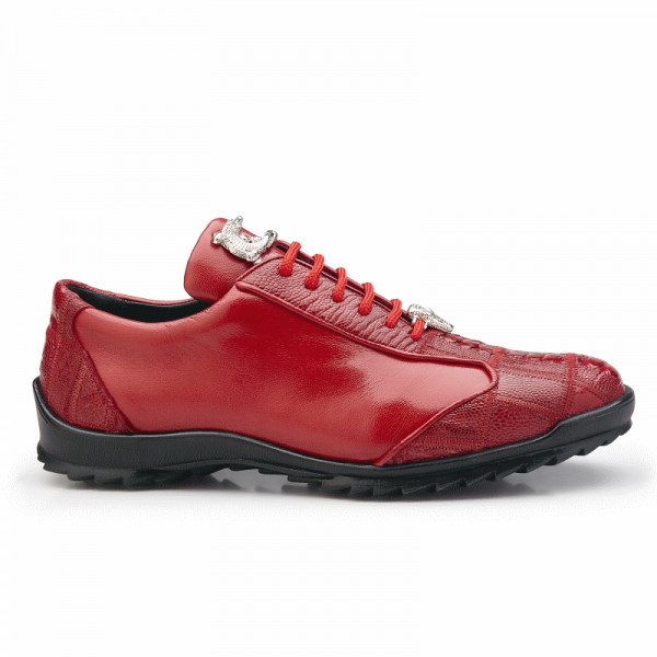 Belvedere Paulo Ostrich & Calfskin Sneakers Red Image