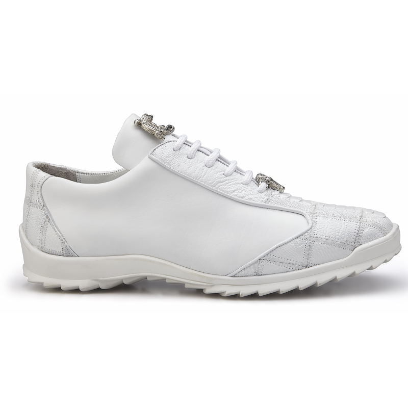 Belvedere Paulo Ostrich & Calfskin Sneakers White Image
