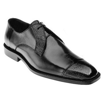 Belvedere Pisa Ostrich & Calfskin Cap Toe Shoes Black Image