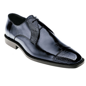 Belvedere Pisa Ostrich & Calfskin Cap Toe Shoes Navy Image