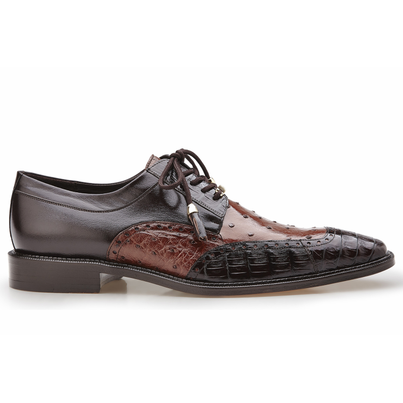 Belvedere Roberto Ostrich & Crocodile Derby Shoes Brown / Tobacco Image
