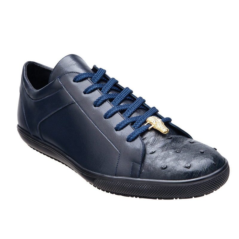Belvedere Rocco Ostrich & Calfskin Sneakers Navy Image