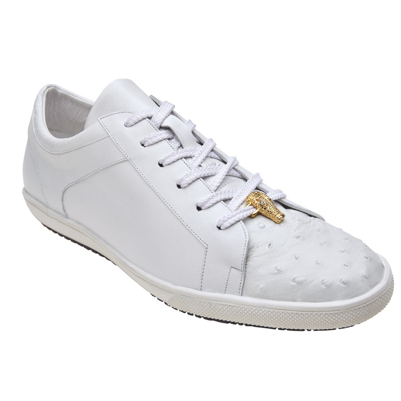 Belvedere Rocco Ostrich & Calfskin Sneakers White Image