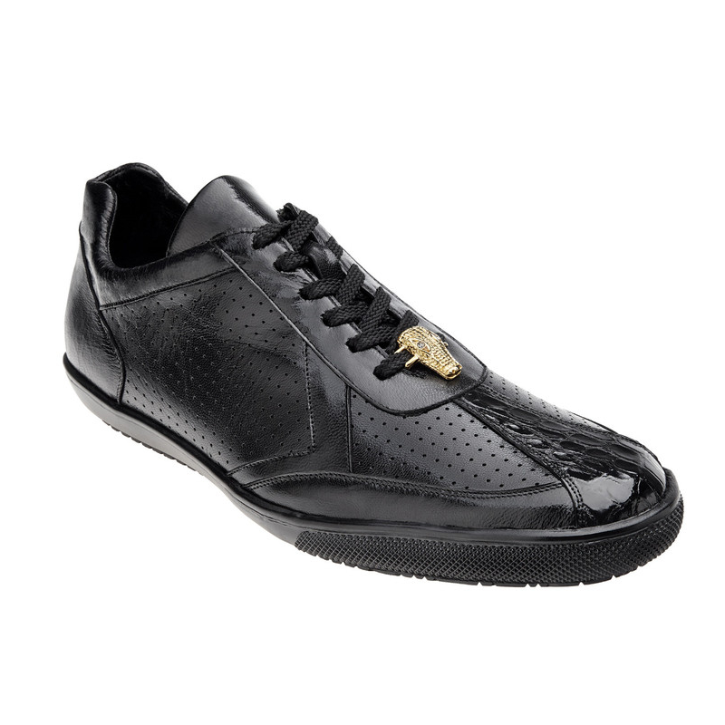 Belvedere Romano Crocodile & Calfskin Perforated Sneakers Black Image