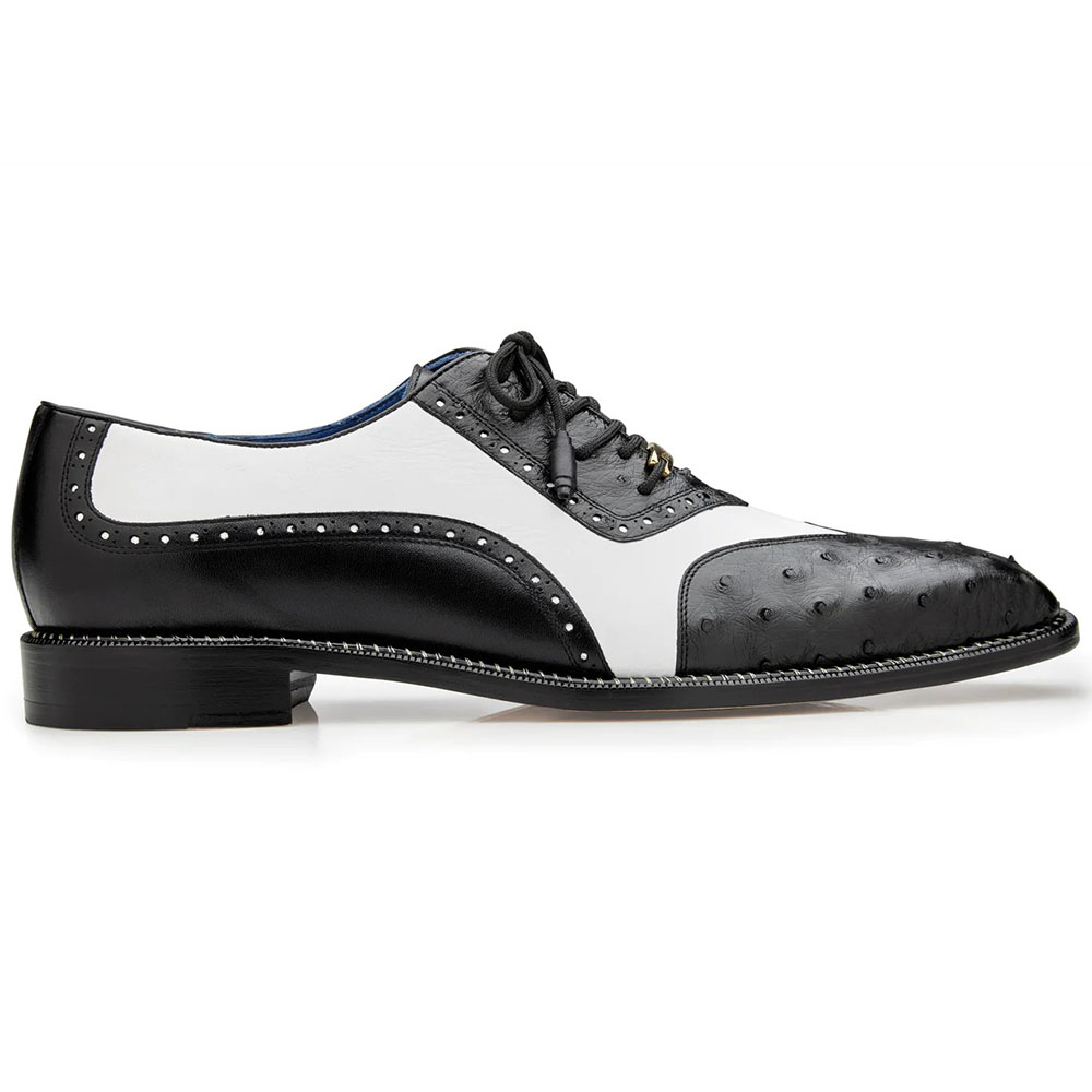Belvedere Sesto Genuine Ostrich Quill / Italian Leather Shoes Black / White Image