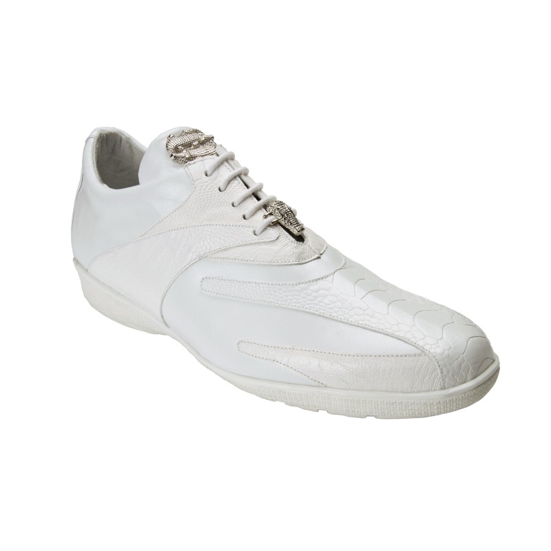 Belvedere Bene Ostrich & Calfskin Sneakers White Image