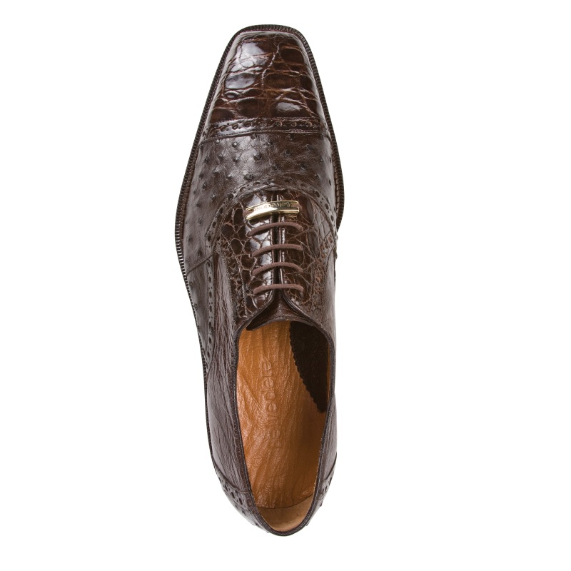 Belvedere Ostrich / Caiman Cap Toe Shoes Brown Image