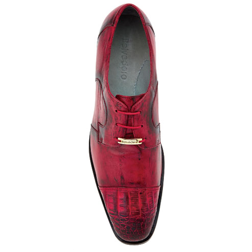 Belvedere Suprimo Calfskin  Crocodile Cap Toe Shoes Antique Red Image