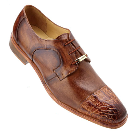 Belvedere Suprimo Calfskin  Crocodile Cap Toe Shoes Antique Saddle Image