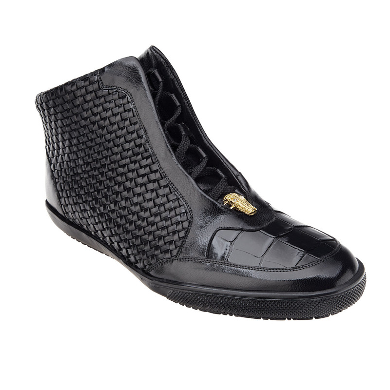 Belvedere Turi Crocodile & Woven Calfskin Hi Top Sneakers Black Image