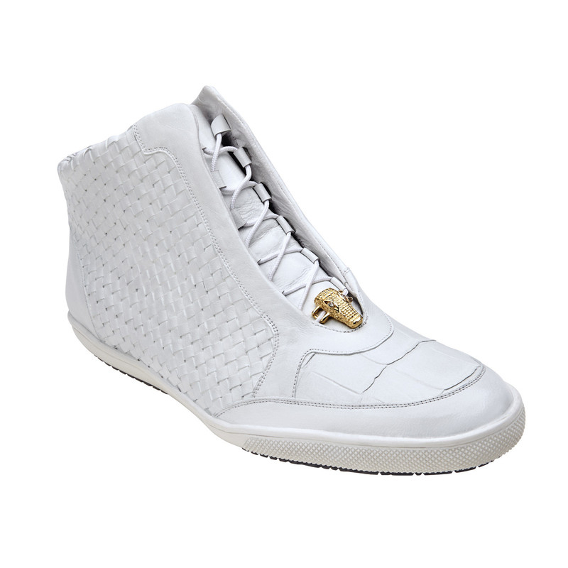 Belvedere Turi Crocodile & Woven Calfskin Hi Top Sneakers White Image