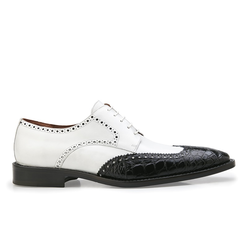 Belvedere Urbano Alligator & Calfskin Wingtip Shoes White / Black Image