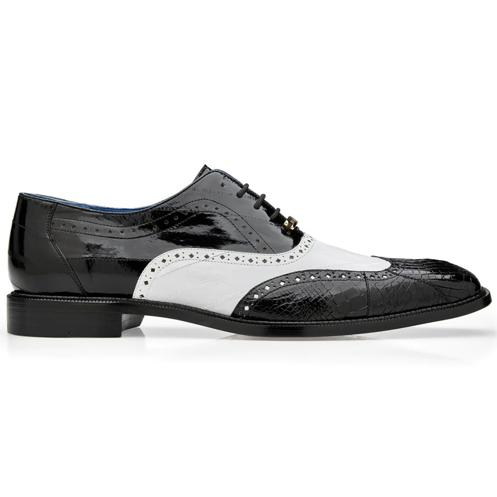 Belvedere Varo Genuine Alligator / Eel Wing Wingtip Shoes Black / White Image
