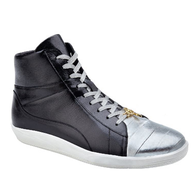 Belvedere Vitale Eel & Calfskin High Top Sneakers Silver / Black Image