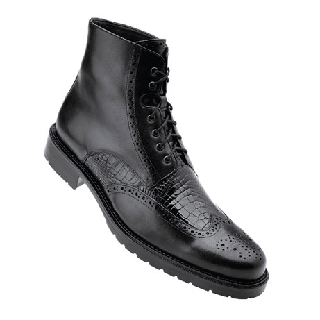 Belvedere Vito Calfskin & Alligator Wingtip Boots Black Image