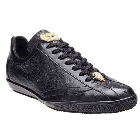 Belvedere Volta Ostrich &amp; Calfskin Sneakers Black Image