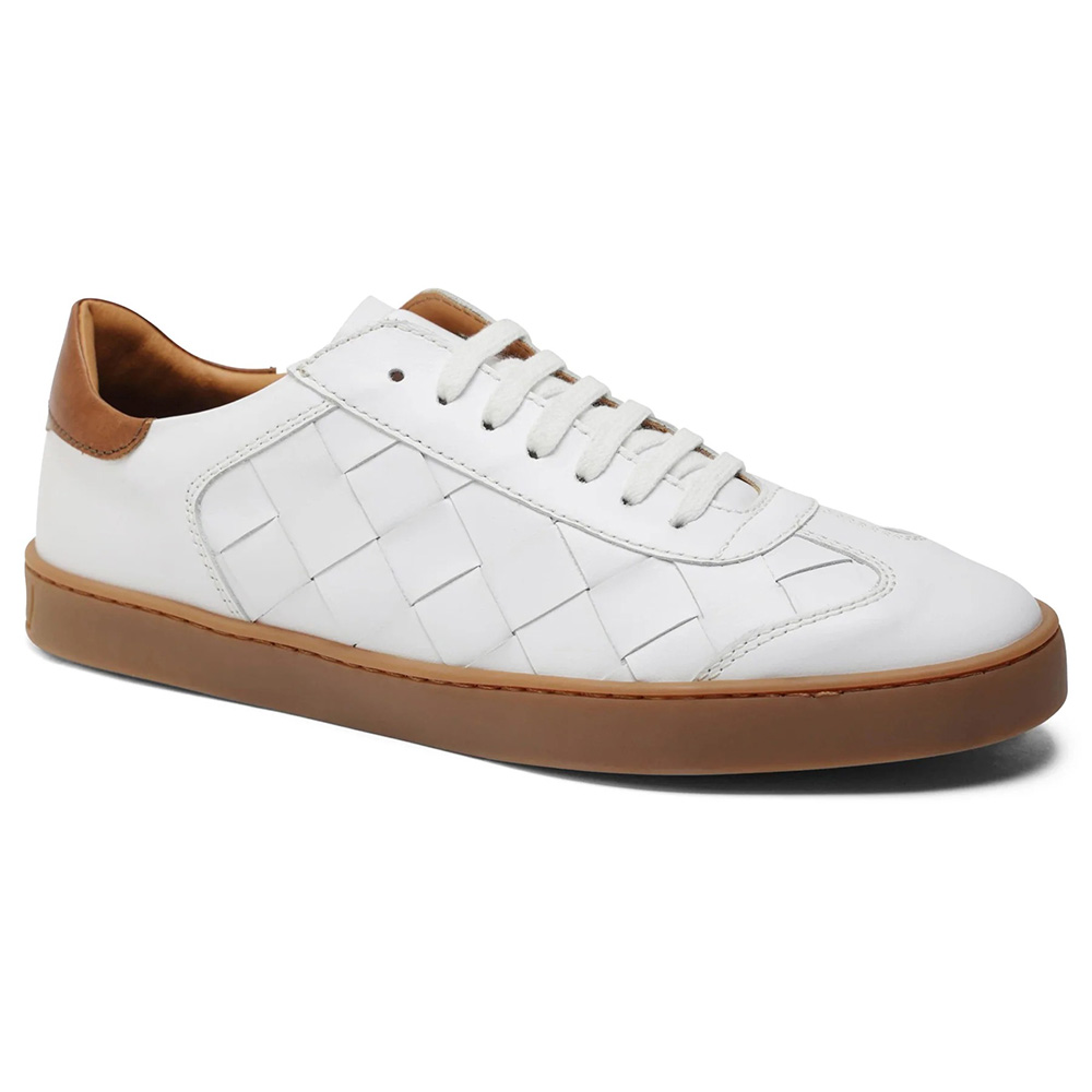 Bruno Magli Bono Woven Leather Lace-up Sneakers White Image