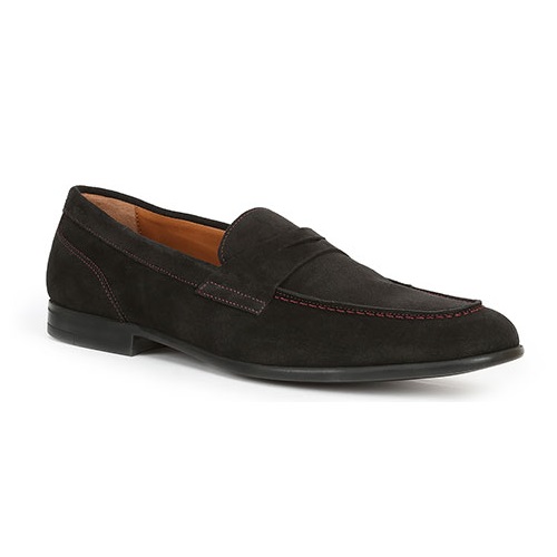 Bruno Magli Silas Suede Penny Loafers Black / Red Stitch Image