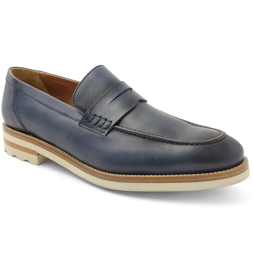 Bruno Magli Varrone Leather Penny Loafers Blue Image