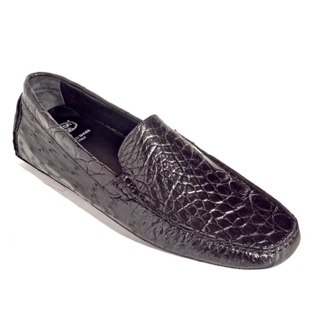Calzoleria Toscana 8675 Crocodile & Ostrich Driving Shoes Black Image
