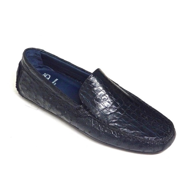 Calzoleria Toscana 8675 Crocodile & Ostrich Driving Shoes Navy Image