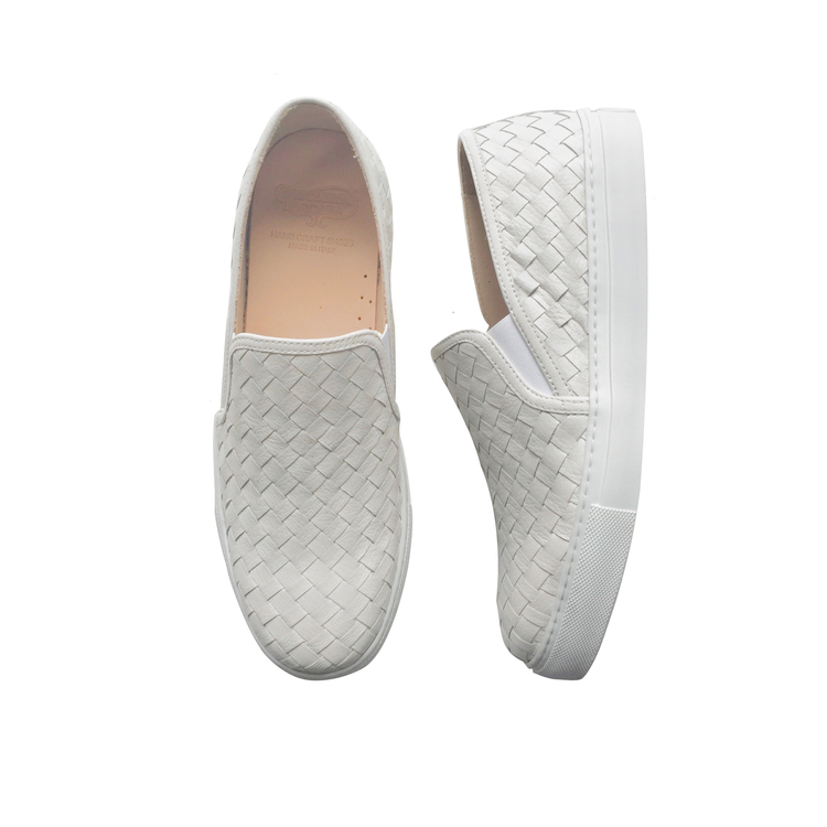 Calzoleria Toscana Enea Calfskin Woven Sneakers White Image
