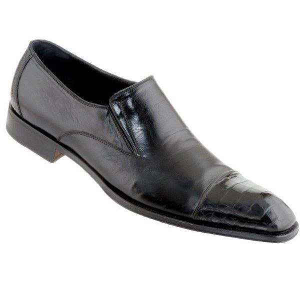 Caporicci Soft Leather & Genuine Alligator Cap Toe Loafers Black Image
