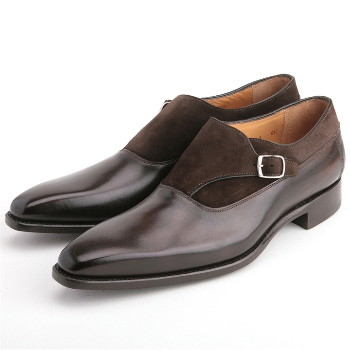 Carlos Santos Lusitanos Suede & Calfskin Monk Strap Shoes Dark Brown Image