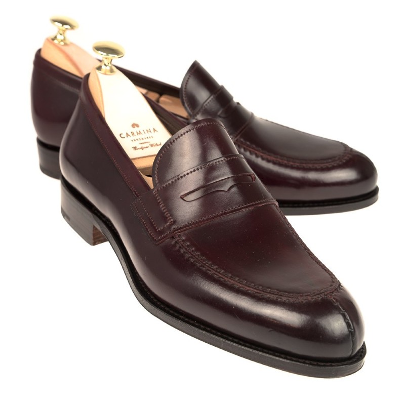 Carmina Shell Cordovan Penny Loafers 923 Forest Burgundy Image
