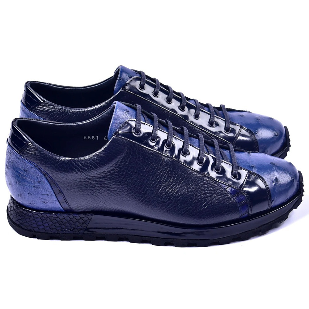 Corrente C001306-5581 Genuine Ostrich Fashion Sneakers Navy Image
