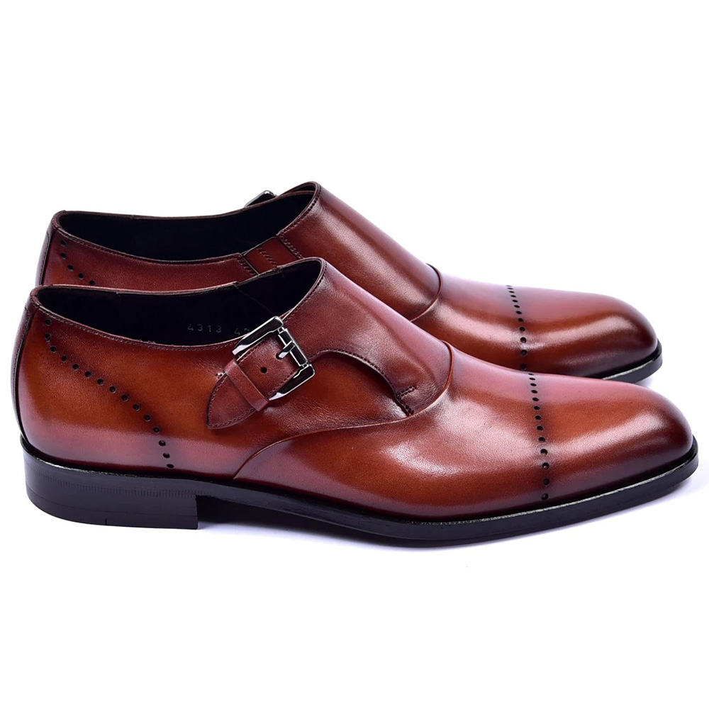 Corrente C001402-4313 Cap Toe Monkstrap Shoes Tan Image