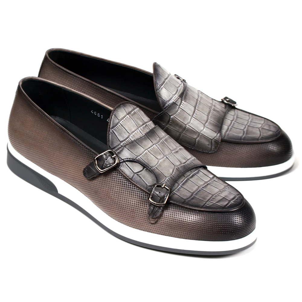 Corrente C0016-4661SP Double Monk Strap Loafers Gray Image